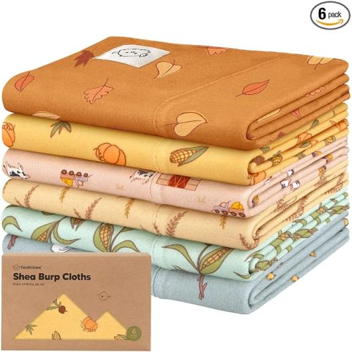 Organic Burp Cloths Baby Boy, Girl - 6-Pack Large 100% Cotton Burping Cloths for Babies, Spit Up Rags, Super Absorbent, Ultra Soft Newborn Rag, Gender Neutral, Machine Washable, Durable (Countryside)