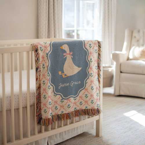 Silly Goose Woven Blanket Custom Baby Shower Newborn Gift Personalized Baby Girl Name Woven Blanket Striped Nursery Decor