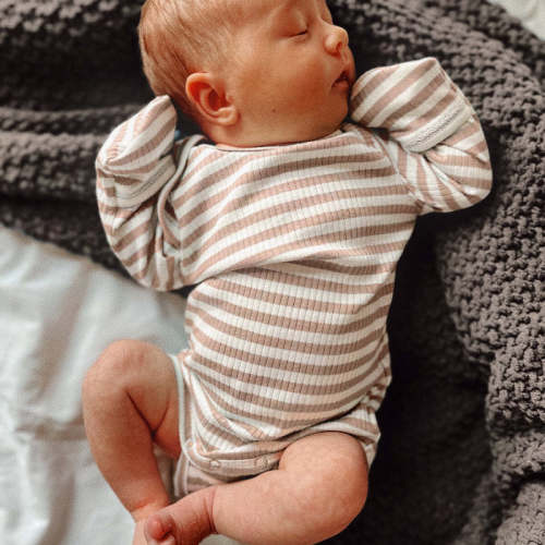 Tan Stripe / Organic Ribbed Long Sleeve Bodysuit