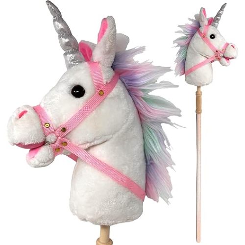 Stick Horse | Plush Handcrafted Hobby Horse Stick Pony Provides Fun Pretend Play for Toddlers & Preschoolers | Handsewn, Sturdy Wood, and Sound Effects (Unicorn)