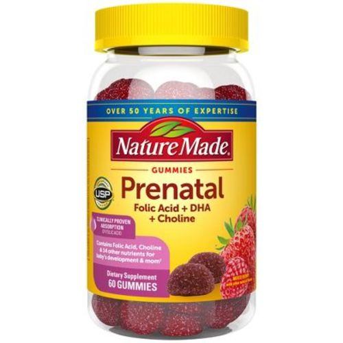 Nature Made Prenatal Gummies, DHA, Folic Acid, Choline, Prenatal Vitamins + Minerals Supplement - 60ct