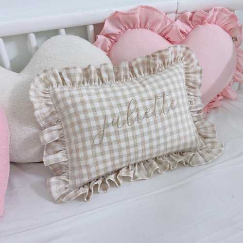 Baby Name Pillow With Ruffles, Personalized Baby Pillow, Custom Name Nursery Cushion, Embroidered Newborn Gift, Baby Shower Gift