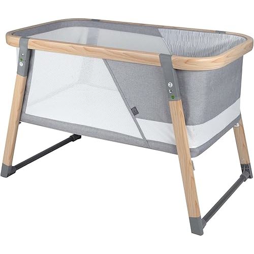Boppy Portable Baby Bassinet - Lightweight, Low, Fold-Flat Travel Bassinet with Mesh Sides, Anti-Tilt, 2 Custom Fitted Mattress Covers & No Assembly - Gray Pickup Sticks