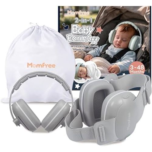 2-in-1 Baby Ear Muffs for Sound Reduction, Hearing Protection for Airplane, Fireworks, Soft & Comfort Noise Cancelling Headphones with Adjustable Headband for Babies and Toddlers(3-48 Months)