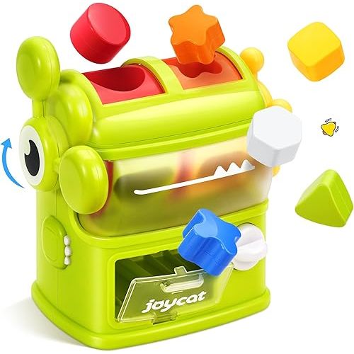 JoyCat Monster Eating The Shapes, Interactive Shape Sorter Toy for Toddlers 1-3, with 6 Rattle Shape Blocks and 2 Levers, Montessori Color Matching & Sorting Learning Toys, Gifts for 1 2 3 Year Old