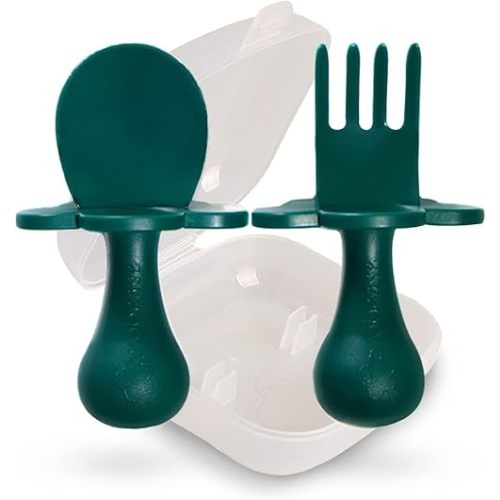 Grabease Baby Feeding Utensils Set - Infant and Baby Fork and Spoon for Ages 1-11 Months, BPAs and Phthalate-Free Cutlery, Plastic, 1 Set, Green