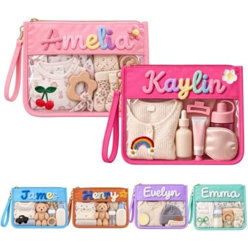 Personalized Baby Diaper Bag Clear Baby Toiletry Organizer with Wristlet