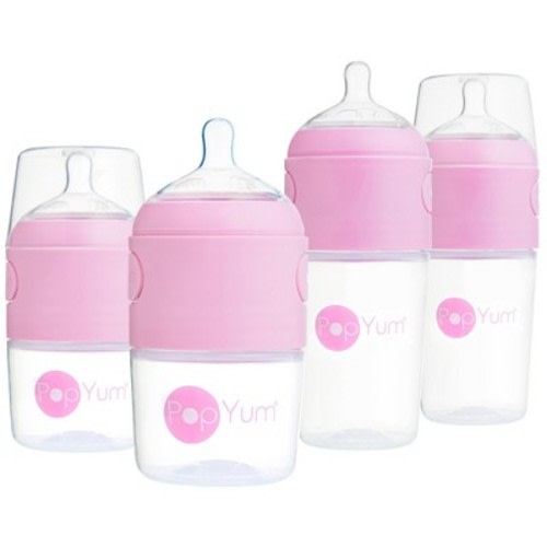 PopYum Baby Bottle Starter Set for Breast and Formula Feeding, 4-Pack, Pink, 2x 5oz Bottles + 2x 9oz Bottles