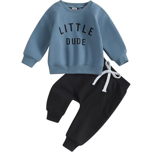 Toddler Baby Boy Clothes Little Dude Fall Winter Clothing Letter Long Sleeve Sweatshirt Pants Set Sweatsuit