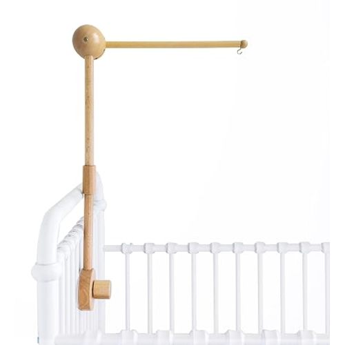 Baby Crib Mobile Arm Wooden Holder - Baby Mobile Hanger for Crib (31 inch, 100% Natural Beech Wood) Strong Anti Slip - Nursery Decor & Gift Accessories (White)