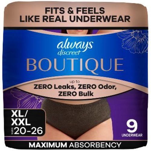 Always Discreet Boutique Black Maximum Underwear - XL - 9ct