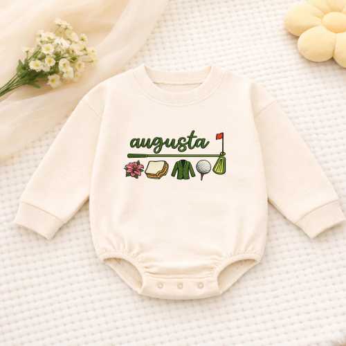 Augusta Golf Icons Embroidered Baby Romper Masters Inspired Golf Bodysuit, Classic Golf Baby Outfit Personalized Custom