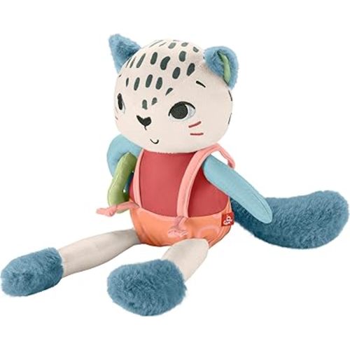 Fisher-Price Baby Toy Planet Friends Spotting Fun Snow Leopard Plush with Sensory Activities for Newborns Ages 3+ Months