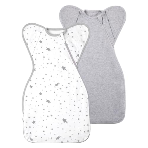 Organic Cotton Arms Up Swaddles 0-3 Months Newborn Baby Boys Girls Soft | Arms In/Out, 2-Way Zipper Easy Diaper Change, 3-Way Transition 2 Pack Wearable Swaddle Sleeping Sack Bag Calms Startle Reflex