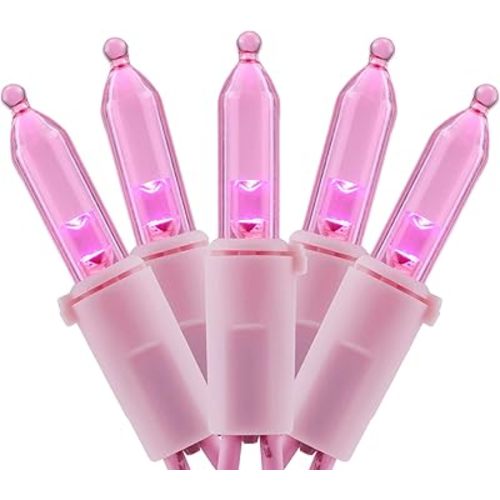 YULETIME 200 Pink LED Christmas Lights, 66 Feet Pink Wire UL Certified Commercial Grade Holiday String Light Set