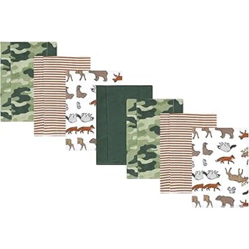 Hudson Baby Unisex Baby Cotton Flannel Burp Cloths, Animal Adventure 7 Pack, One Size