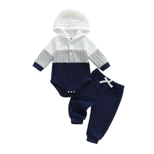 Giraropa Newborn Baby Boy Clothes Rib Knit Romper Jumpsuit Solid Sweater Sweatsuit 2Pcs Joggers Pant Set Fall Winter Clothes
