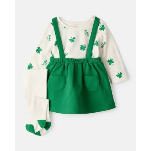 Baby Girl St. Patrick's Day 3-Piece Shamrock Long-Sleeve Top & Skirt Set - Green | Carter's