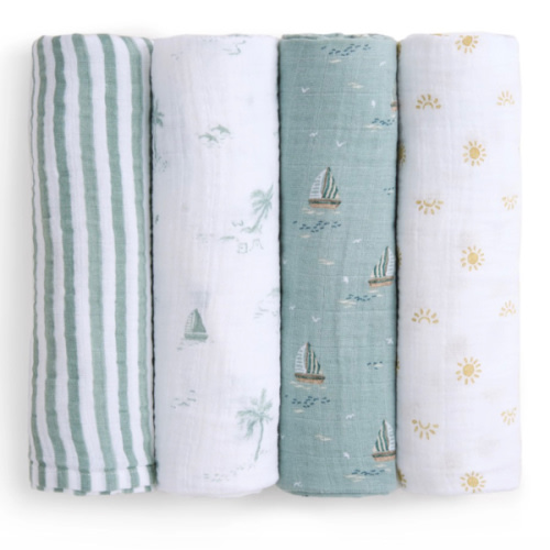 aden + anais Organic Cotton Muslin Swaddles in Sailing Seas 4 Pack