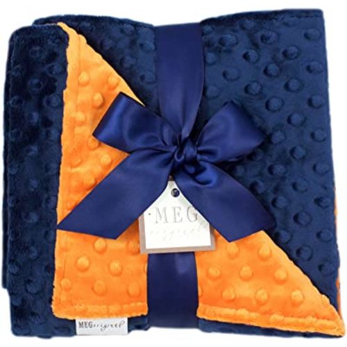 MEG ORIGINAL Minky Dot Baby Boy Blanket, Navy Blue & Orange