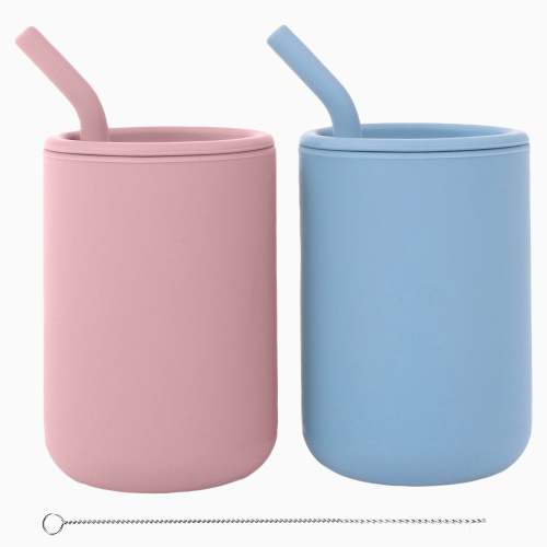 WeeSprout | Silicone Straw Cups with Lids | Set of 2 | 4 oz or 8 oz