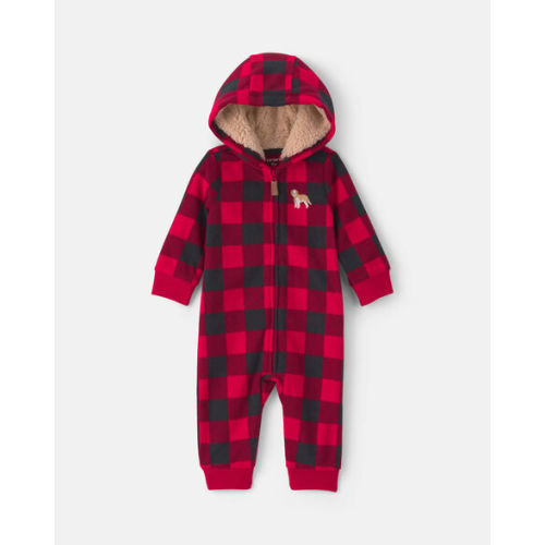 Baby Boy Buffalo Check Fleece Long-Sleeve Jumpsuit - Red/Black | Carter's