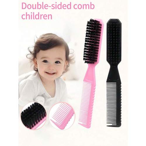 2-In-1 Double-Sided Brush Set, Suitable For Children, Includes Hair Brush And Fine Comb, Ideal For Styling Baby Hair At Home | SHEIN USA