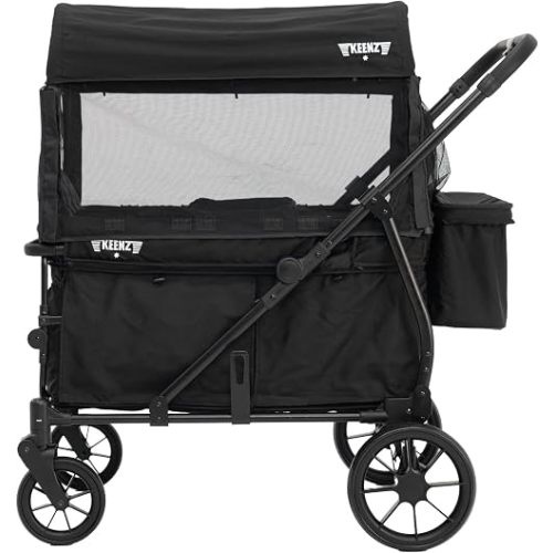 Keenz Viva 2-Passenger Compact Foldable Stroller Wagon with Canopy, Hybrid Push Pull Handle, EVA Wheels, and Storage – Lightweight Stroller Wagon for Toddlers and Kids, Black
