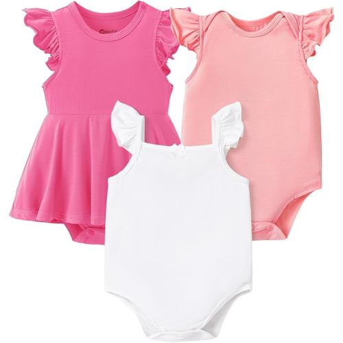 PATPAT Baby Bodysuits 3-Pack - Soft Bamboo Viscose Summer Outfits for Newborn Infant Boy and Girl