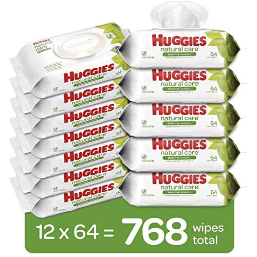 Huggies Natural Care Sensitive Baby Wipes, Unscented, 12 Flip-Top Packs (768 Wipes Total)