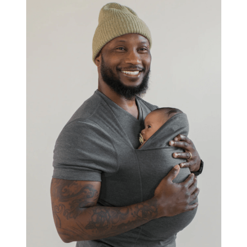 Lalabu Dad Shirt in Gray - Original Babywearing T-Shirt with Kangaroo Pouch - Size XL