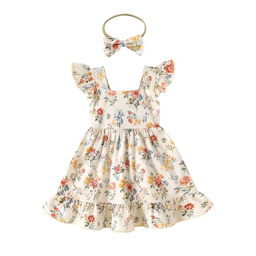 JEELLIGULAR Baby Girl Dresses Strawberry Sundress Toddler Infant Summer Clothes with Cute Bow Headband Playwear Outfits 3-24M
