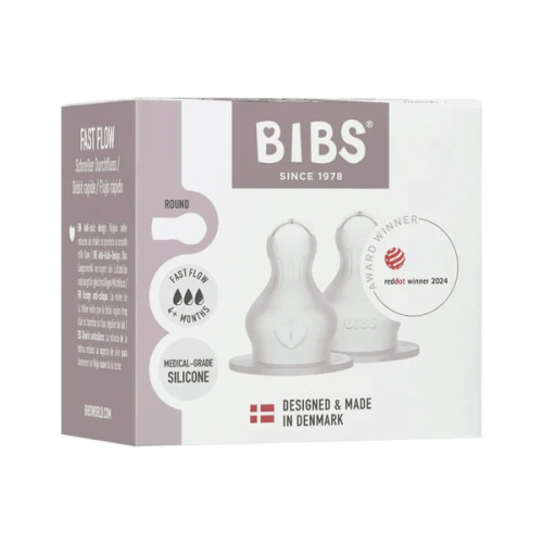 Bibs Silicone Baby Bottle Nipples Round - Level 3 - FAST Flow - 2pk