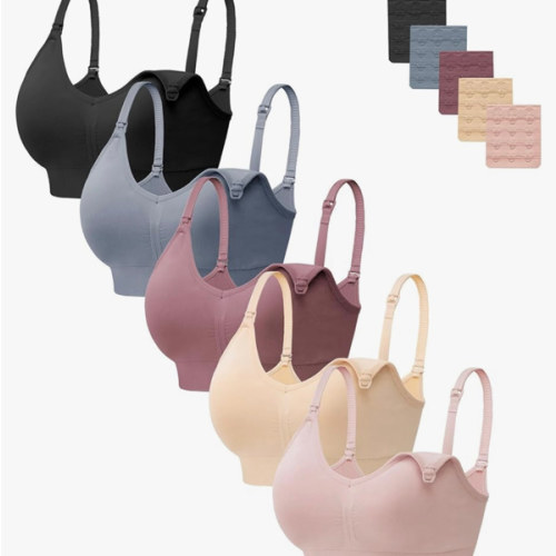 HBselect Women Maternity Bras 5 Pack Nursing Bras for Breastfeeding Seamless Pregnancy Sleep Bralette with Extra Extenders