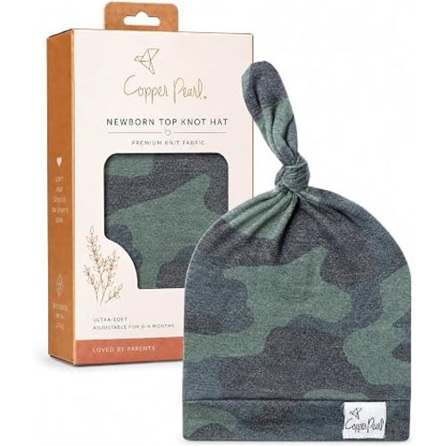 Copper Pearl Baby Beanie Hat Top Knot Stretchy Soft Hunter