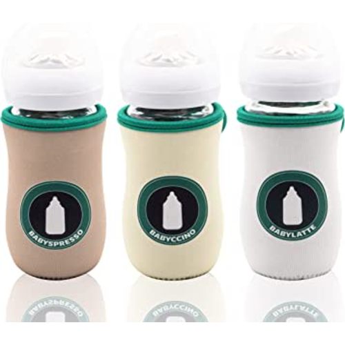 Glass Baby Bottle Sleeve Covers for 8 oz Philips Avent | Adjustable Sleeves | Heat and Cold Retention | Neoprene | Non Slip Grip | Set of 3 (Babyccino, Babyspresso, Babylatte)