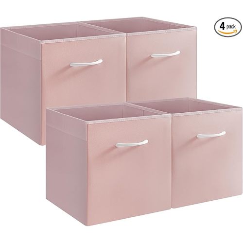 StorageWorks Pink Storage Cubes, 13x13 Storage Cube Bins with Handle, Cube Storage Organizer Bins for Shelves and Closet, Collapsible Storage Bins, 4-Pack