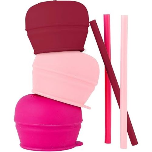 Boon Snug Straw Universal Silicone Straw Lids - Multi (3pk), Pink