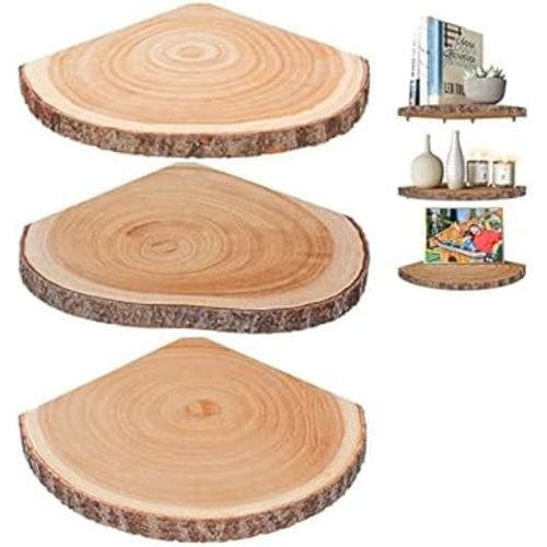 ShineZoom Corner Floating Shelves(3Pcs Wood Corner Shelf Rustic Corner Shelves Wall Corner Shelf for Decor/Storage/Kitchen/Bedroom/Office/Living Room
