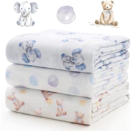 Momcozy Muslin Swaddle Blankets, 3-Pack, Large 47"x47" Cuddle Buddies