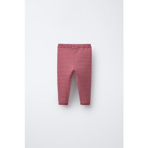 STRIPED RIBBED LEGGINGS - Pink | ZARA United States