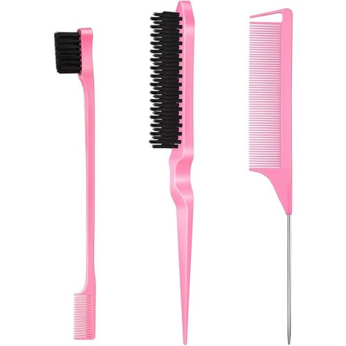 SWEET VIEW 3 Pcs Slick Back Hair Brush, Rat Tail Comb, Edge | Bristle Brush, Hair Accessories for Girls, Kids, Toddlers Sleek Ponytail/Bun, Edge Control and Smoothing Baby Hair & Flyaways