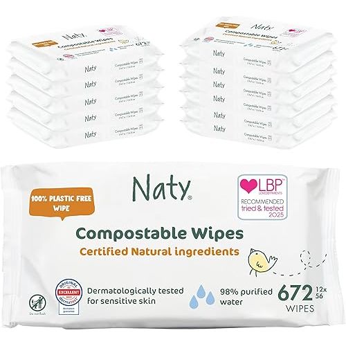 Eco by Naty Unscented Baby Plant based Compostable Wipes, 0% plastic, No nasty chemicals, White, 672 Count