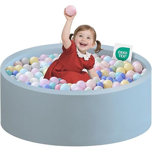 Zedachica Ball Pit for Toddlers 35.43''x11.81 Baby Ball Pits Soft Memory Foam Ball Pit Round Kids Ball Pit Indoor Game Kids Play Ball Pool Ideal Gift for Girls and Boys (Lightblue, NO Balls)