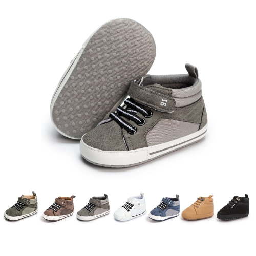 HsdsBebe Baby High Tops Sneakers, Anti-Slip Sole, PU Leather, 3-18 Months