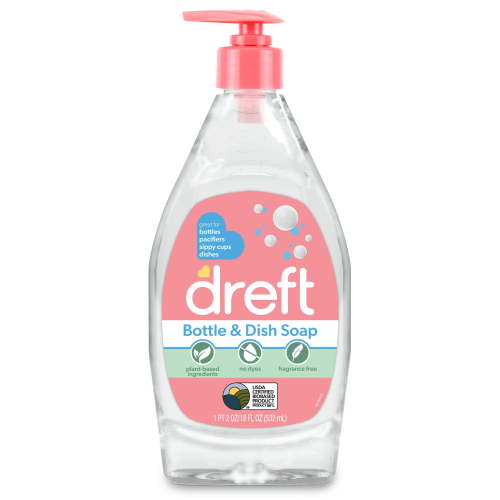 Dreft Plant-Based Liquid Dish Soap and Dishwashing Detergent for Baby Bottle, Fragrance Free Baby Essentials, 18 fl oz