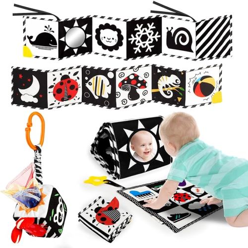 Baobrava 3 PCS Black and White High Contrast Baby Toys for Newborn, Montessori Toy Sensory Infant Tummy Time Toy Baby Essentials 0-6-12 Months Gifts