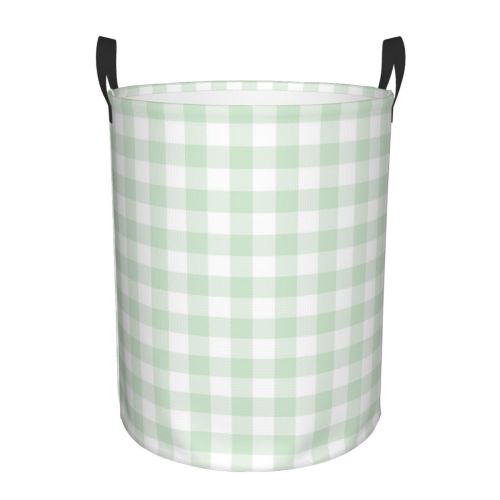 Large Laundry Basket with Handles - Light green white Checkered Kids Baby Dirty Clothes Laundry Hamper for Bedroom Aesthetic