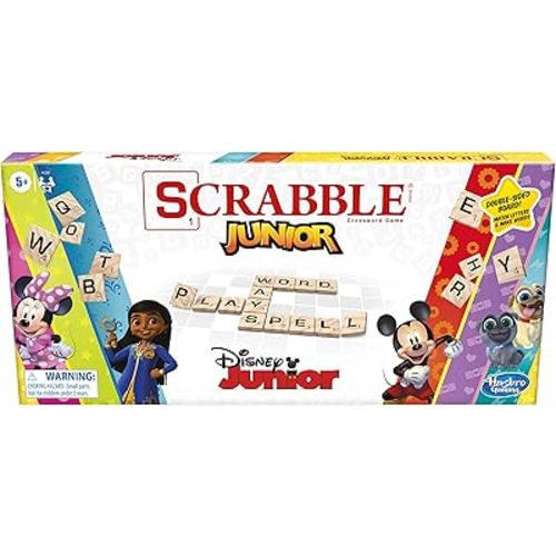 Hasbro Gaming Scrabble Junior: Disney Junior Edition Board Game for Kids | Double -Sided Game Board | Matching Word Game | Back to School Gifts | Ages 5+ (Amazon Exclusive)