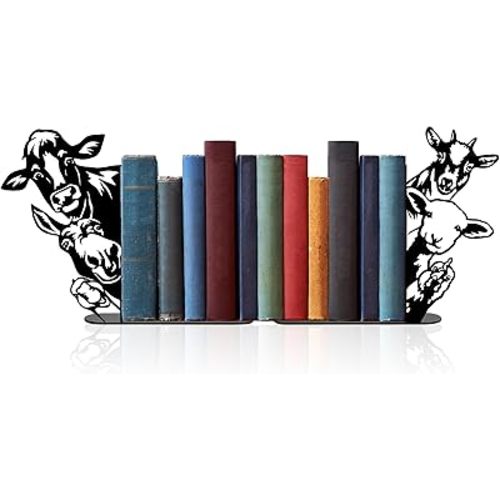 Ecqizer Metal Farmhouse Peeking Animals Bookend, Unique Decorative Book Ends for Shelves, Cute Bookshelf Decor, Bookshelf Decorative Objects for Home Office Desk Bookshelf Decor, Black